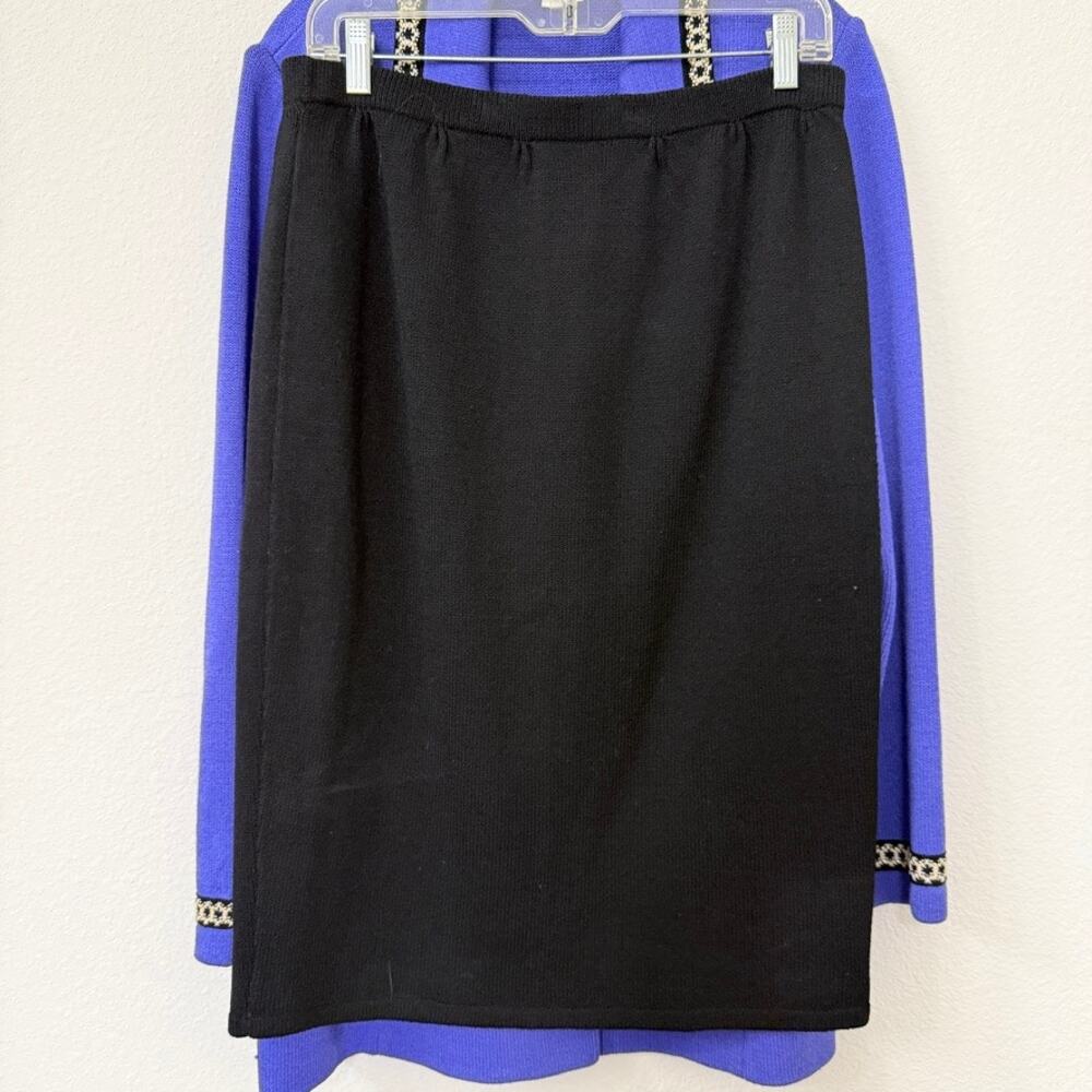 ST. JOHN Collection Knit Skirt Suit Purple Black Trim Designer Luxury Size 12 - Picture 5 of 10